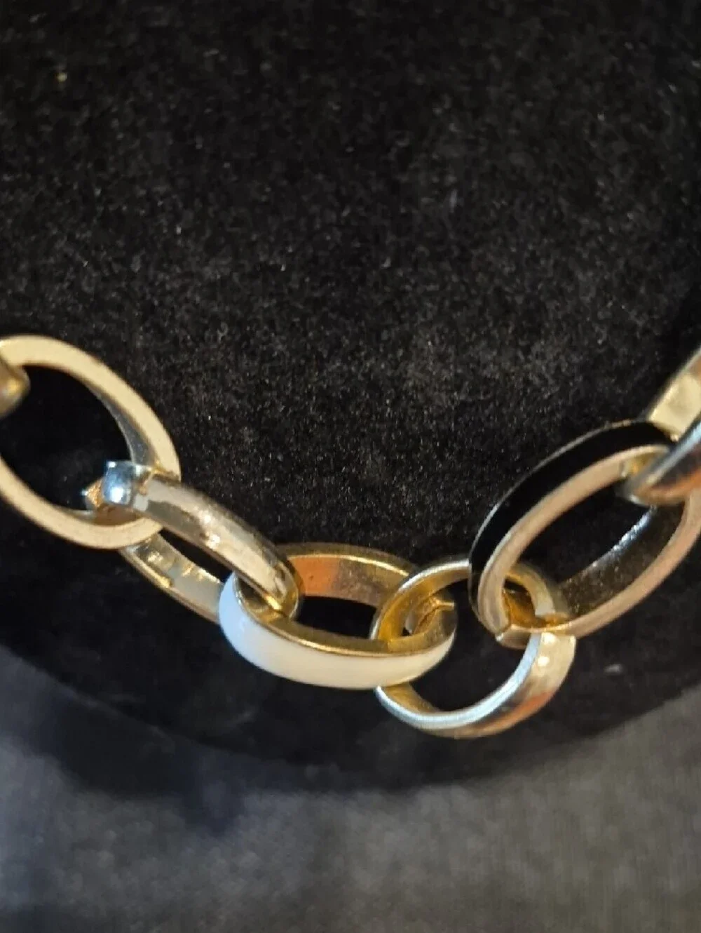 Gold Chain Necklace With Black And Cream Enamel Links